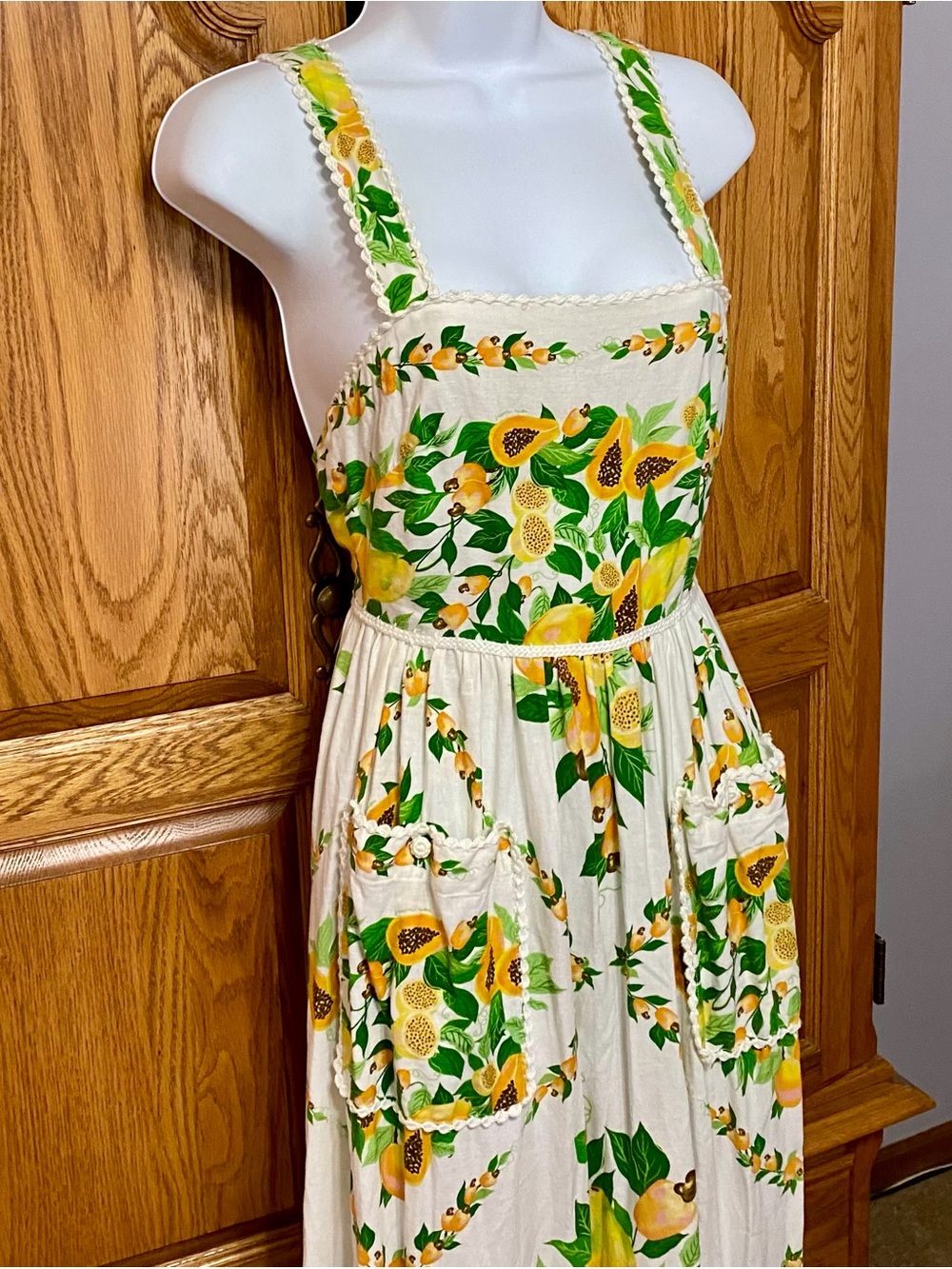 FARM Rio Papaya Salad Scarf Linen Blend Maxi Dress Off White Pockets Women XXS - Picture 10 of 17